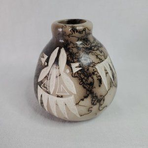 Navajo Horse Hair Pottery Vase Signed by TVailJr